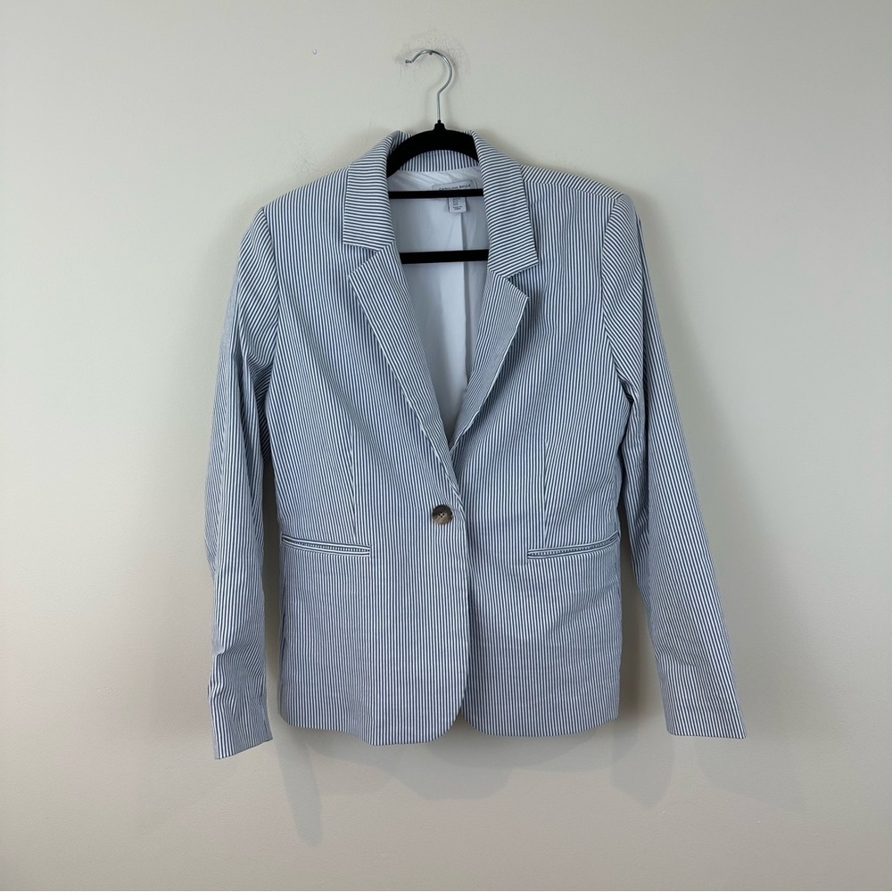 Carolina Belle Blue and White Pinstriped Button Front Blazer Jacket Size Small
